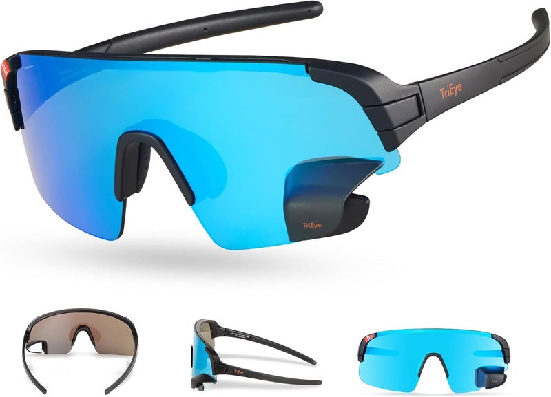 TriEye Store نظارات ركوب الدراجات مع مرآة خلفية - نظارات رياضية للرجال والنساء - حماية UV-400 - Image 1